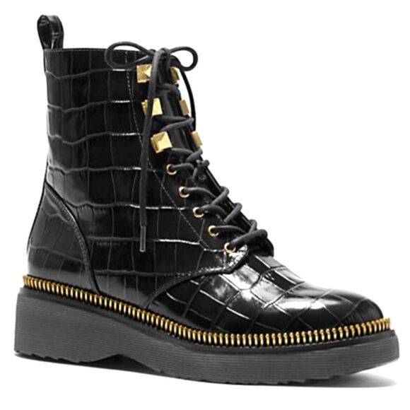 Michael Kors Crocodile Haskell Combat Boots Zipper Lux Dark Grunge Streetwear - Picture 1 of 9